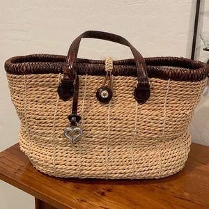 Brighton Straw satchel brown croc handle
